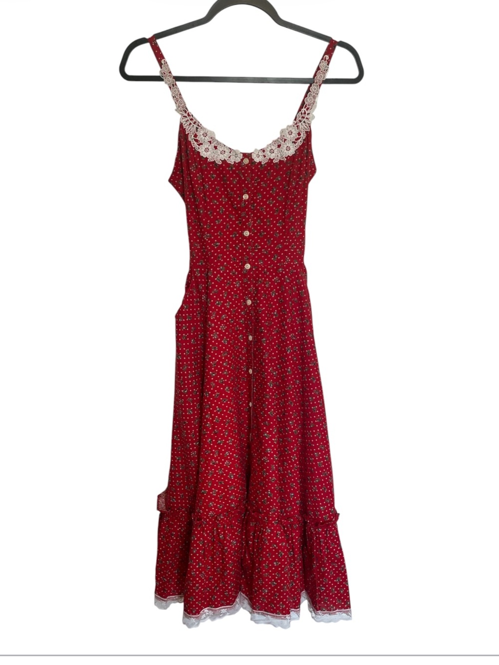 Gunne Sax Red Calico Prairie Dress Vintage 70s - Picture 2 of 6